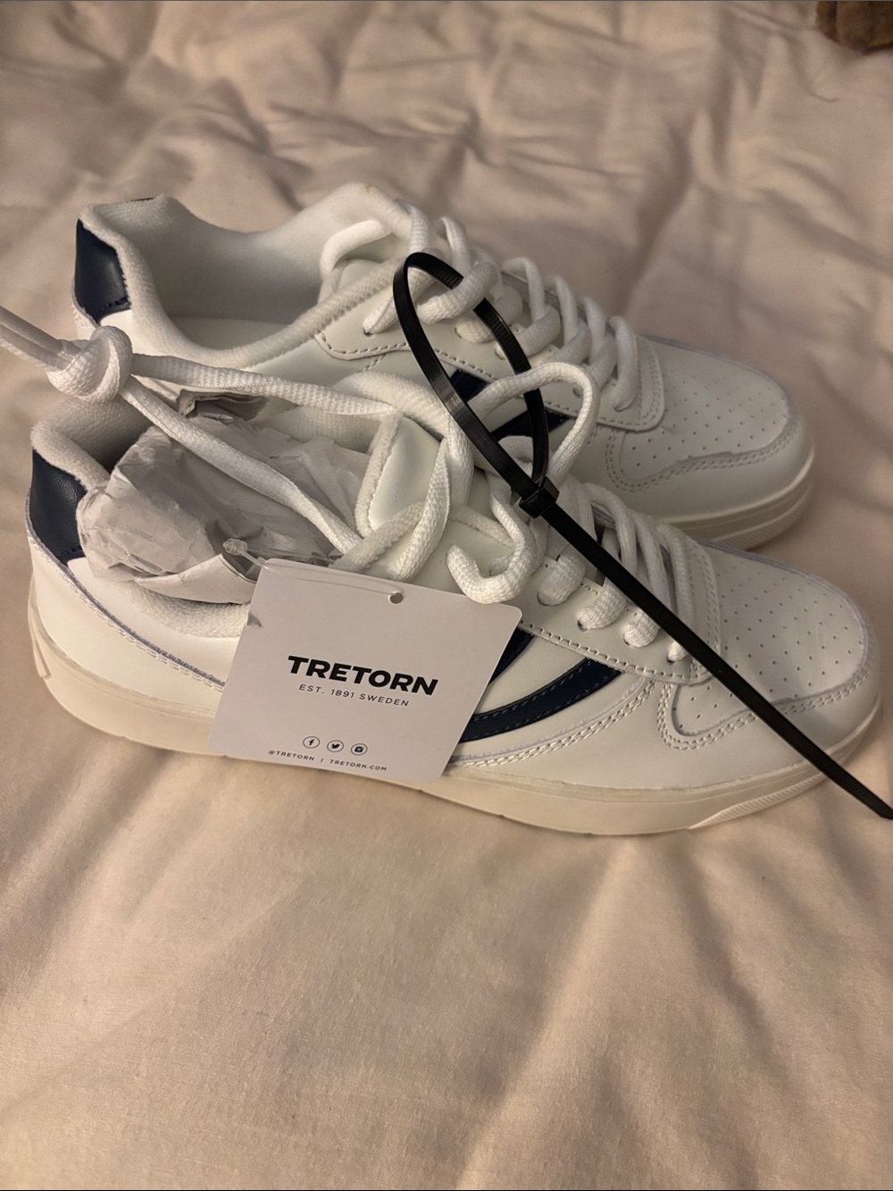 Tretorn White Sneakers with Navy Stripe